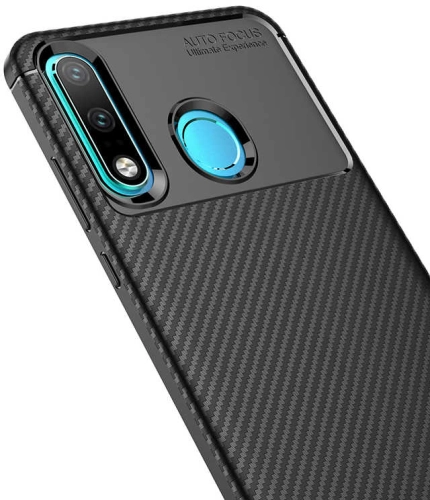 Huawei P30 Lite Kılıf Karbon Görünümlü Silikon Parmak İzi Bırakmayan Negro Kapak - Lacivert