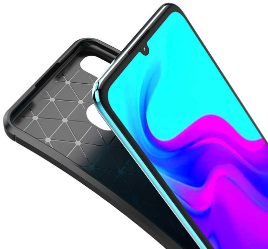 Huawei P30 Lite Kılıf Karbon Görünümlü Silikon Parmak İzi Bırakmayan Negro Kapak - Lacivert