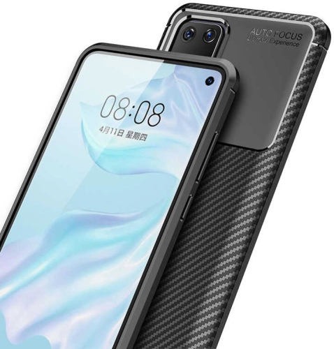 Huawei P40 Kılıf Karbon Görünümlü Silikon Parmak İzi Bırakmayan Negro Kapak - Siyah