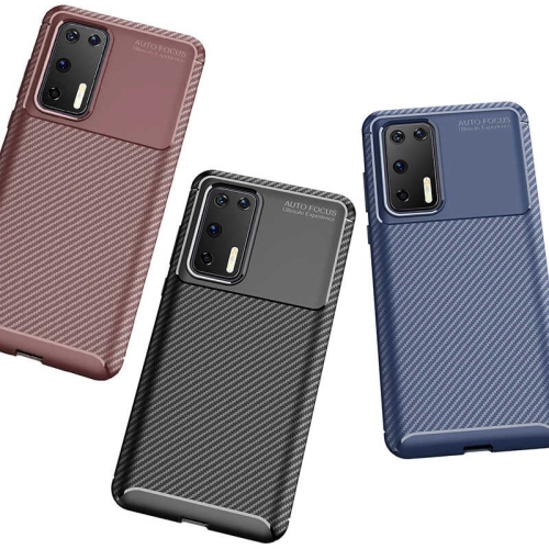 Huawei P40 Kılıf Karbon Görünümlü Silikon Parmak İzi Bırakmayan Negro Kapak - Lacivert