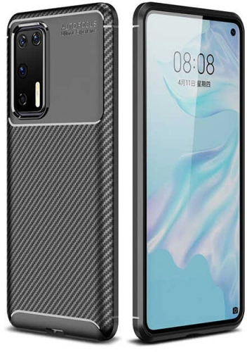 Huawei P40 Kılıf Karbon Görünümlü Silikon Parmak İzi Bırakmayan Negro Kapak - Siyah