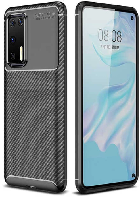 Huawei P40 Kılıf Karbon Görünümlü Silikon Parmak İzi Bırakmayan Negro Kapak - Siyah