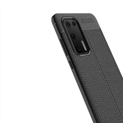 Huawei P40 Kılıf Deri Görünüm Premium Soft Niss Kapak - Siyah