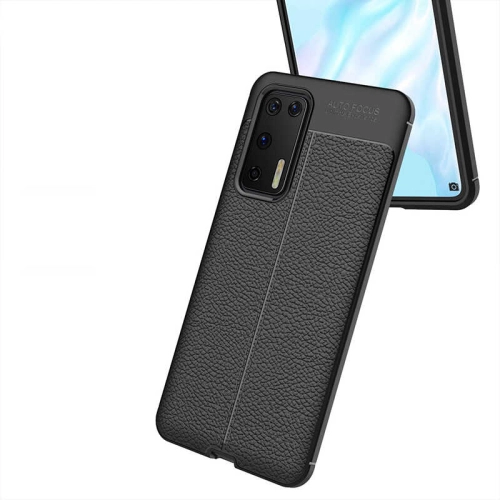 Huawei P40 Kılıf Deri Görünüm Premium Soft Niss Kapak - Siyah