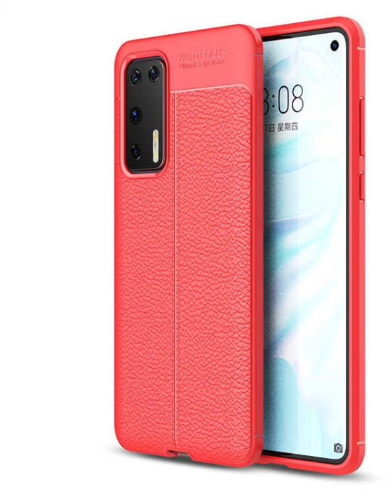 Huawei P40 Kılıf Deri Görünüm Premium Soft Niss Kapak - Kırmızı