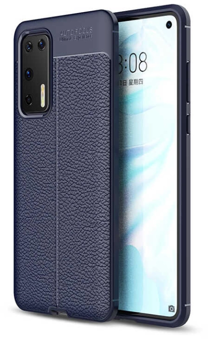 Huawei P40 Kılıf Deri Görünüm Premium Soft Niss Kapak - Lacivert