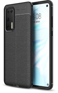 Huawei P40 Kılıf Deri Görünüm Premium Soft Niss Kapak - Siyah