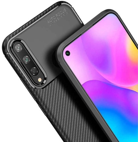 Huawei P40 Lite E Kılıf Karbon Görünümlü Silikon Parmak İzi Bırakmayan Negro Kapak - Siyah