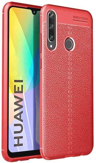 Huawei P40 Lite E Kılıf Deri Görünüm Premium Soft Niss Kapak - Kırmızı