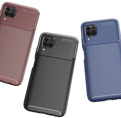 Huawei P40 Lite Kılıf Karbon Görünümlü Silikon Parmak İzi Bırakmayan Negro Kapak - Siyah