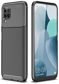 Huawei P40 Lite Kılıf Karbon Görünümlü Silikon Parmak İzi Bırakmayan Negro Kapak - Siyah