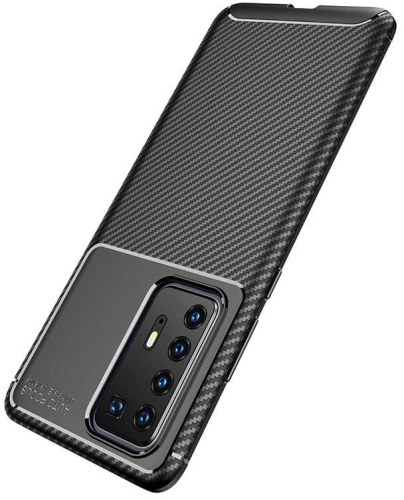 Huawei P40 Pro Kılıf Karbon Görünümlü Silikon Parmak İzi Bırakmayan Negro Kapak - Siyah