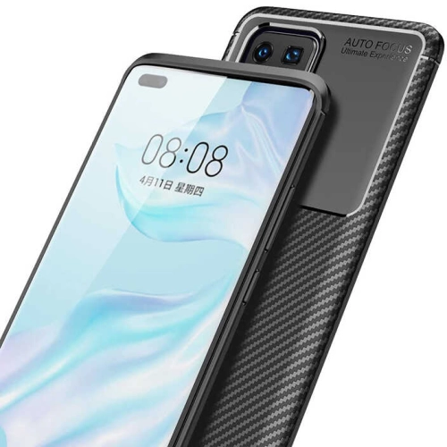 Huawei P40 Pro Kılıf Karbon Görünümlü Silikon Parmak İzi Bırakmayan Negro Kapak - Siyah