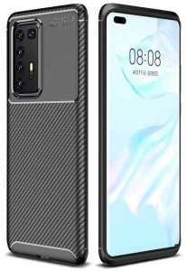 Huawei P40 Pro Kılıf Karbon Görünümlü Silikon Parmak İzi Bırakmayan Negro Kapak - Siyah
