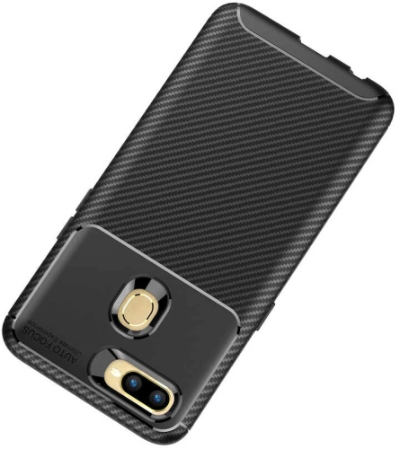 Oppo A5s Kılıf Karbon Görünümlü Silikon Parmak İzi Bırakmayan Negro Kapak - Lacivert