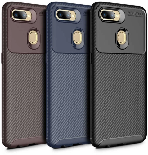 Oppo A5s Kılıf Karbon Görünümlü Silikon Parmak İzi Bırakmayan Negro Kapak - Lacivert