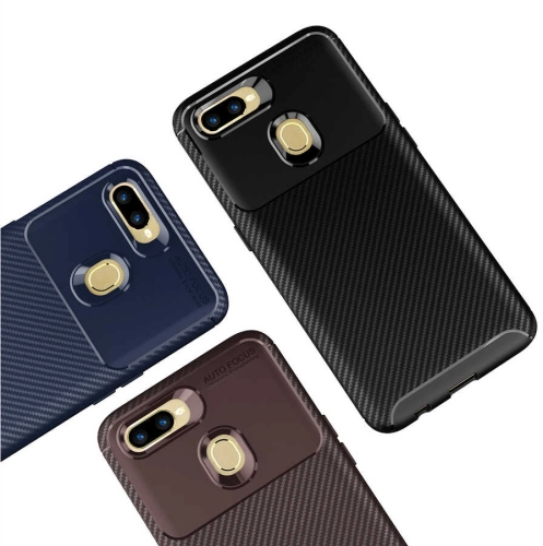 Oppo A5s Kılıf Karbon Görünümlü Silikon Parmak İzi Bırakmayan Negro Kapak - Lacivert