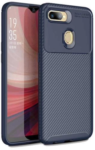 Oppo A5s Kılıf Karbon Görünümlü Silikon Parmak İzi Bırakmayan Negro Kapak - Lacivert