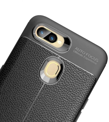 Oppo A5s Kılıf Deri Görünüm Premium Soft Niss Kapak - Siyah