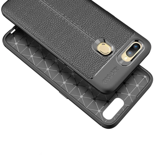 Oppo A5s Kılıf Deri Görünüm Premium Soft Niss Kapak - Lacivert