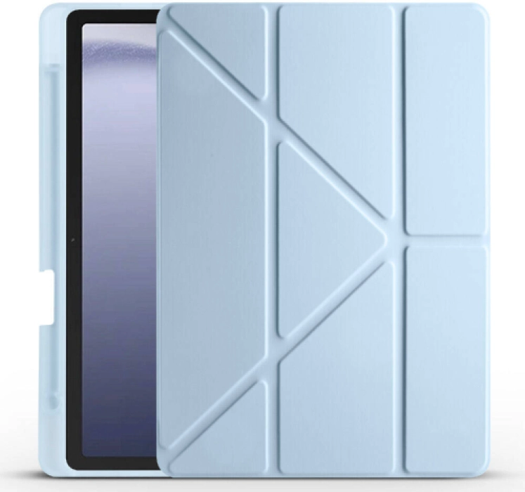Samsung Galaxy Tab A9 Kılıf Kalem Bölmeli Katlanabilir Uyku Modlu Standlı Kalemlikli Silikon Tri Folding Kapak - Mavi