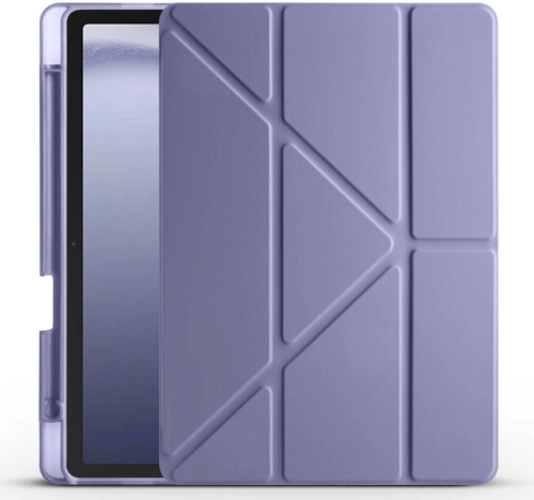 Samsung Galaxy Tab A9 Kılıf Kalem Bölmeli Katlanabilir Uyku Modlu Standlı Kalemlikli Silikon Tri Folding Kapak - Mor
