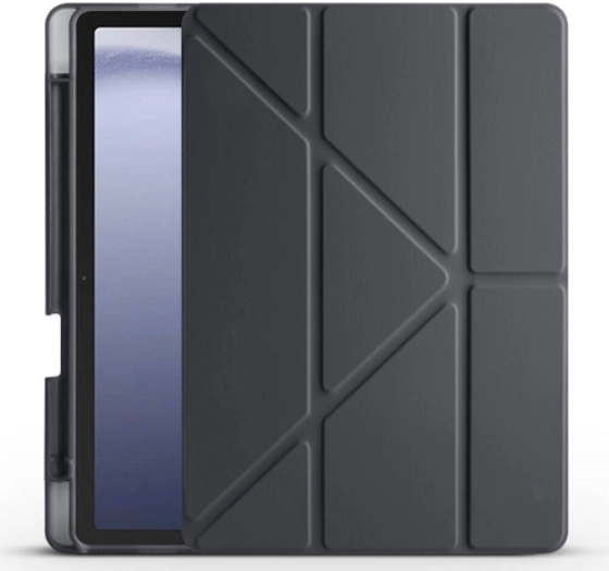 Samsung Galaxy Tab A9 Kılıf Kalem Bölmeli Katlanabilir Uyku Modlu Standlı Kalemlikli Silikon Tri Folding Kapak - Siyah