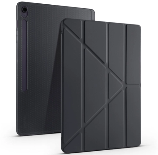 Samsung Galaxy Tab S10 FE Plus Kılıf Kalem Bölmeli Katlanabilir Uyku Modlu Standlı Kalemlikli Silikon Tri Folding Kapak - Koyu Yeşil