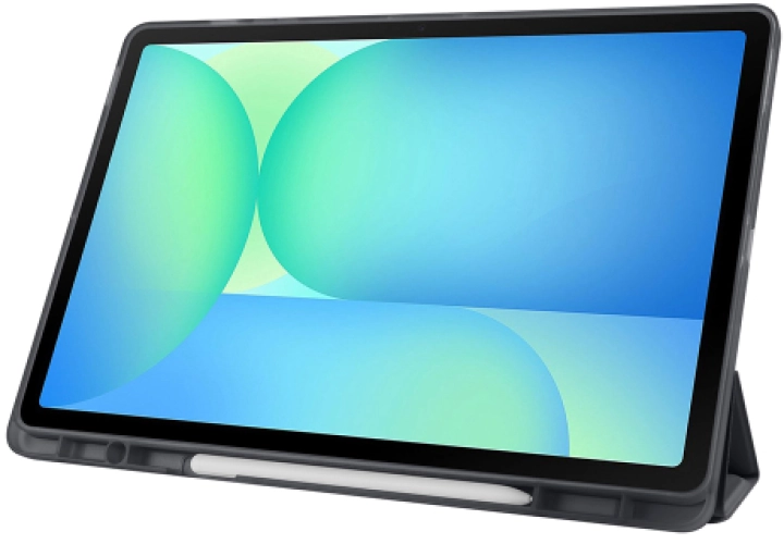 Samsung Galaxy Tab S10 FE Plus Kılıf Kalem Bölmeli Katlanabilir Uyku Modlu Standlı Kalemlikli Silikon Tri Folding Kapak - Koyu Yeşil