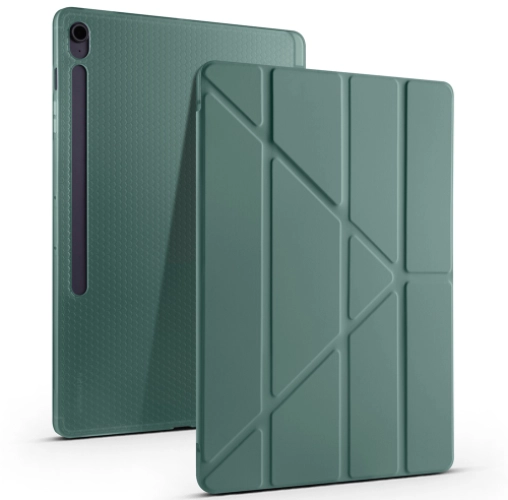 Samsung Galaxy Tab S10 FE Plus Kılıf Kalem Bölmeli Katlanabilir Uyku Modlu Standlı Kalemlikli Silikon Tri Folding Kapak - Mor