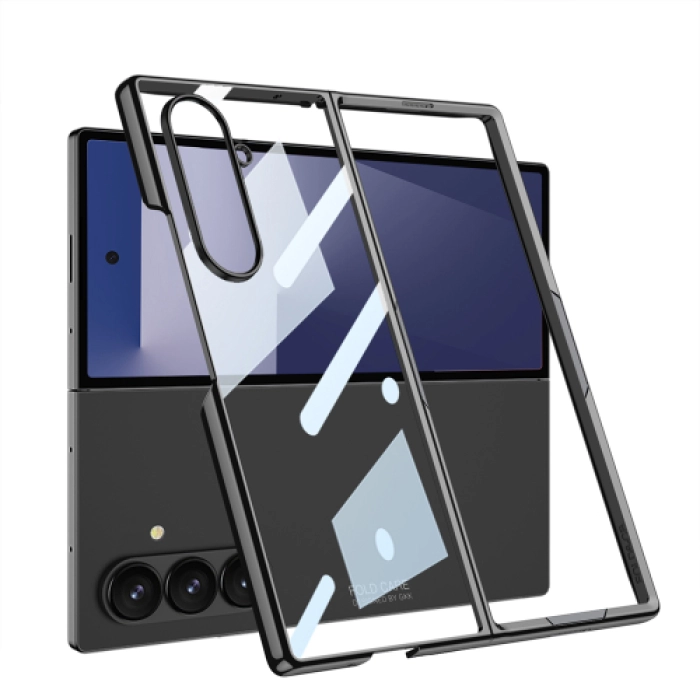 Samsung Galaxy Z Fold 7 Kılıf Full Camlı Arkası Şeffaf Kıpta Premium Kaliteli GKK Kapak - Siyah