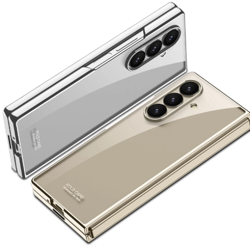 Samsung Galaxy Z Fold 7 Kılıf Full Camlı Arkası Şeffaf Kıpta Premium Kaliteli GKK Kapak - Titanyum