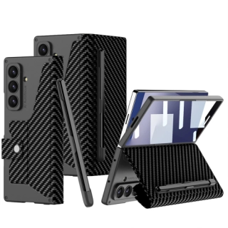 Samsung Galaxy Z Fold 7 Kılıf Kamera Korumalı Kadife Tasarımlı Premium GKK Kıpta Kalem Bölmeli Fest Kapak - Siyah