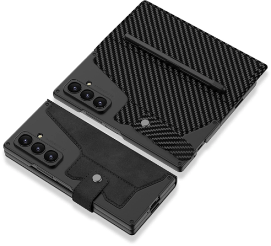 Samsung Galaxy Z Fold 7 Kılıf Kamera Korumalı Kadife Tasarımlı Premium GKK Kıpta Kalem Bölmeli Fest Kapak - Siyah