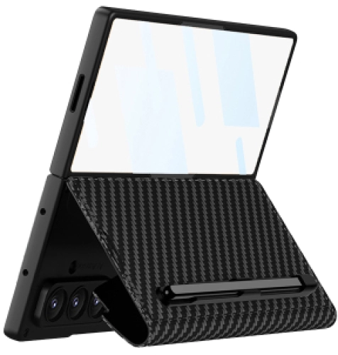 Samsung Galaxy Z Fold 7 Kılıf Kamera Korumalı Kadife Tasarımlı Premium GKK Kıpta Kalem Bölmeli Fest Kapak - Siyah