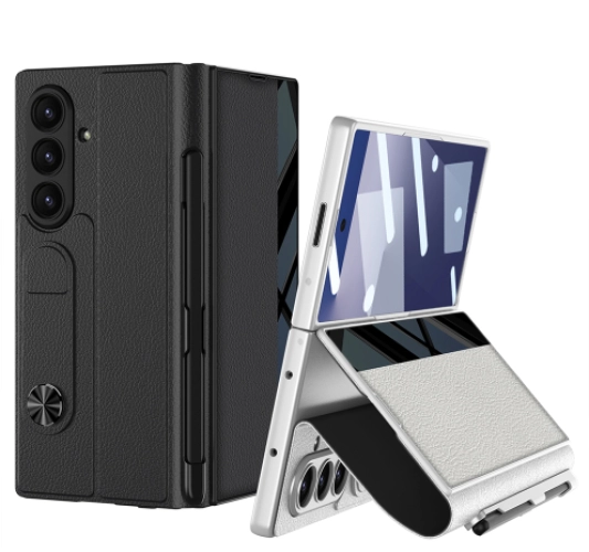 Samsung Galaxy Z Fold 7 Kılıf Kamera Korumalı Kadife Tasarımlı Premium GKK Kıpta Kalem Bölmeli Fest Kapak - Siyah