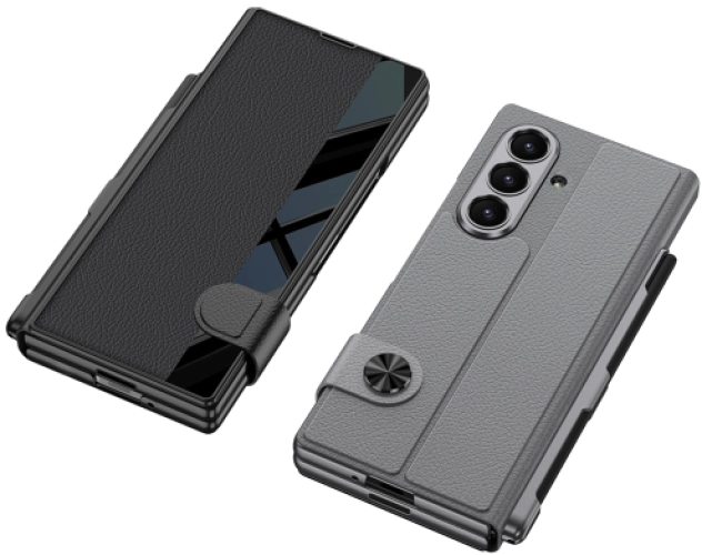 Samsung Galaxy Z Fold 7 Kılıf Kamera Korumalı Kadife Tasarımlı Premium GKK Kıpta Kalem Bölmeli Fest Kapak - Siyah