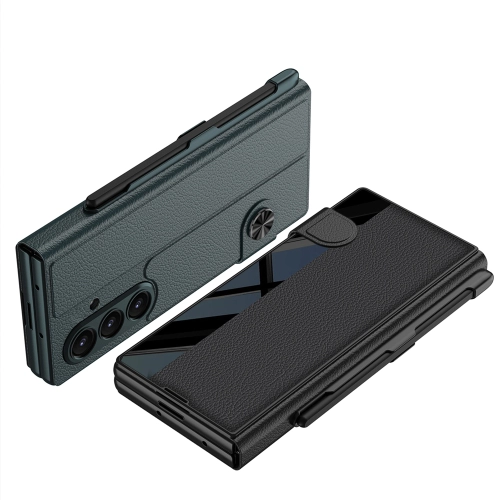 Samsung Galaxy Z Fold 7 Kılıf Kamera Korumalı Kadife Tasarımlı Premium GKK Kıpta Kalem Bölmeli Fest Kapak - Siyah