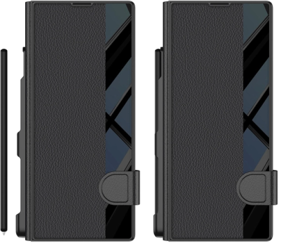 Samsung Galaxy Z Fold 7 Kılıf Kamera Korumalı Kadife Tasarımlı Premium GKK Kıpta Kalem Bölmeli Fest Kapak - Siyah