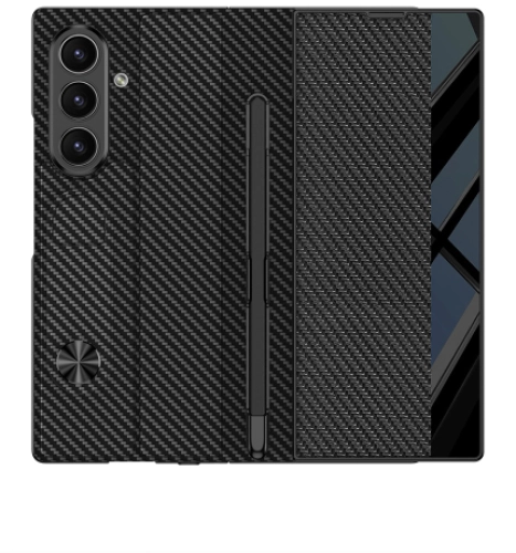 Samsung Galaxy Z Fold 7 Kılıf Kamera Korumalı Kadife Tasarımlı Premium GKK Kıpta Kalem Bölmeli Fest Kapak - Siyah