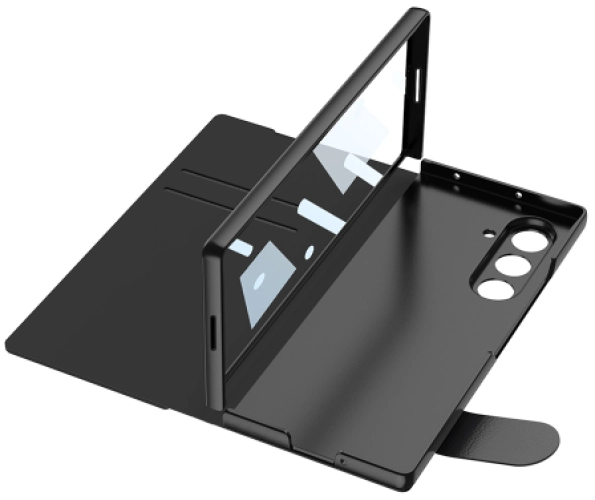 Samsung Galaxy Z Fold 7 Kılıf Kamera Korumalı Kadife Tasarımlı Premium GKK Kıpta Kalem Bölmeli Fest Kapak - Siyah