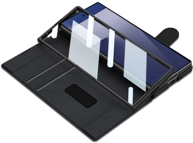 Samsung Galaxy Z Fold 7 Kılıf Kamera Korumalı Kadife Tasarımlı Premium GKK Kıpta Kalem Bölmeli Fest Kapak - Titanyum