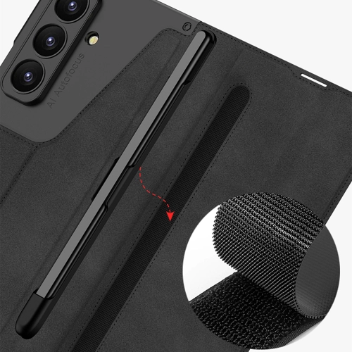 Samsung Galaxy Z Fold 7 Kılıf Kamera Korumalı Kadife Tasarımlı Premium GKK Kıpta Kalem Bölmeli Fest Kapak - Titanyum