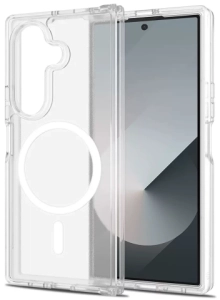 Samsung Galaxy Z Fold 7 Kılıf MagSafe Kablosuz Şarj Özellikli Şeffaf Sert PC Embos Kapak