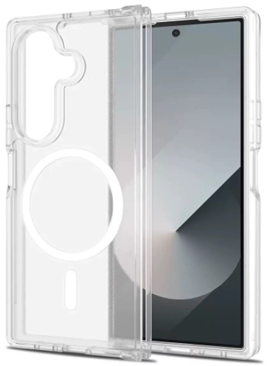 Samsung Galaxy Z Fold 7 Kılıf MagSafe Kablosuz Şarj Özellikli Şeffaf Sert PC Embos Kapak