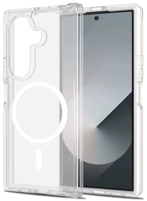 Samsung Galaxy Z Fold 7 Kılıf MagSafe Kablosuz Şarj Özellikli Şeffaf Sert PC Embos Kapak