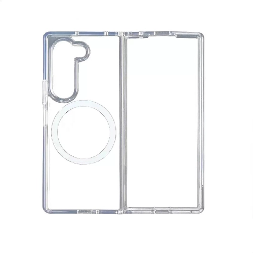 Samsung Galaxy Z Fold 7 Kılıf MagSafe Kablosuz Şarj Özellikli Şeffaf Sert PC Embos Kapak