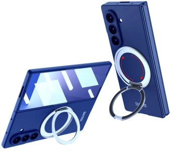 Samsung Galaxy Z Fold 7 Kılıf MagSafe Şarj Özellikli GKK Kıpta Yüzüklü Kamera Korumalı Kapak - Lacivert