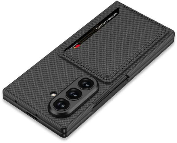 Samsung Galaxy Z Fold 7 Suni Deri Arka Yüzey Lux GKK Kartlıklı Kıpta Silikon Kapak - Gri