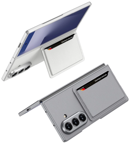 Samsung Galaxy Z Fold 7 Suni Deri Arka Yüzey Lux GKK Kartlıklı Kıpta Silikon Kapak - Siyah Karbon